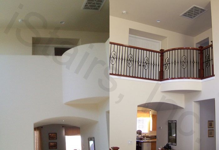 Before & After - Cherry with Iron Balusters and Paint Grade
Before-1/2 wall / After-Cherry w/iron balusters & paint grade skirt board square