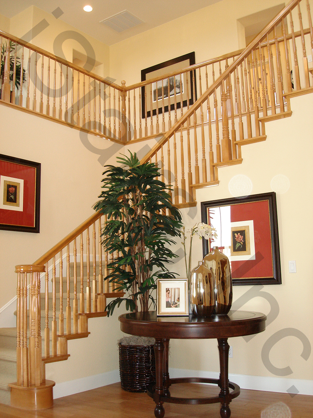 Turned Paint Grade Skirt Board - Maple Staircase Maple w/paintgrade skirt board turned