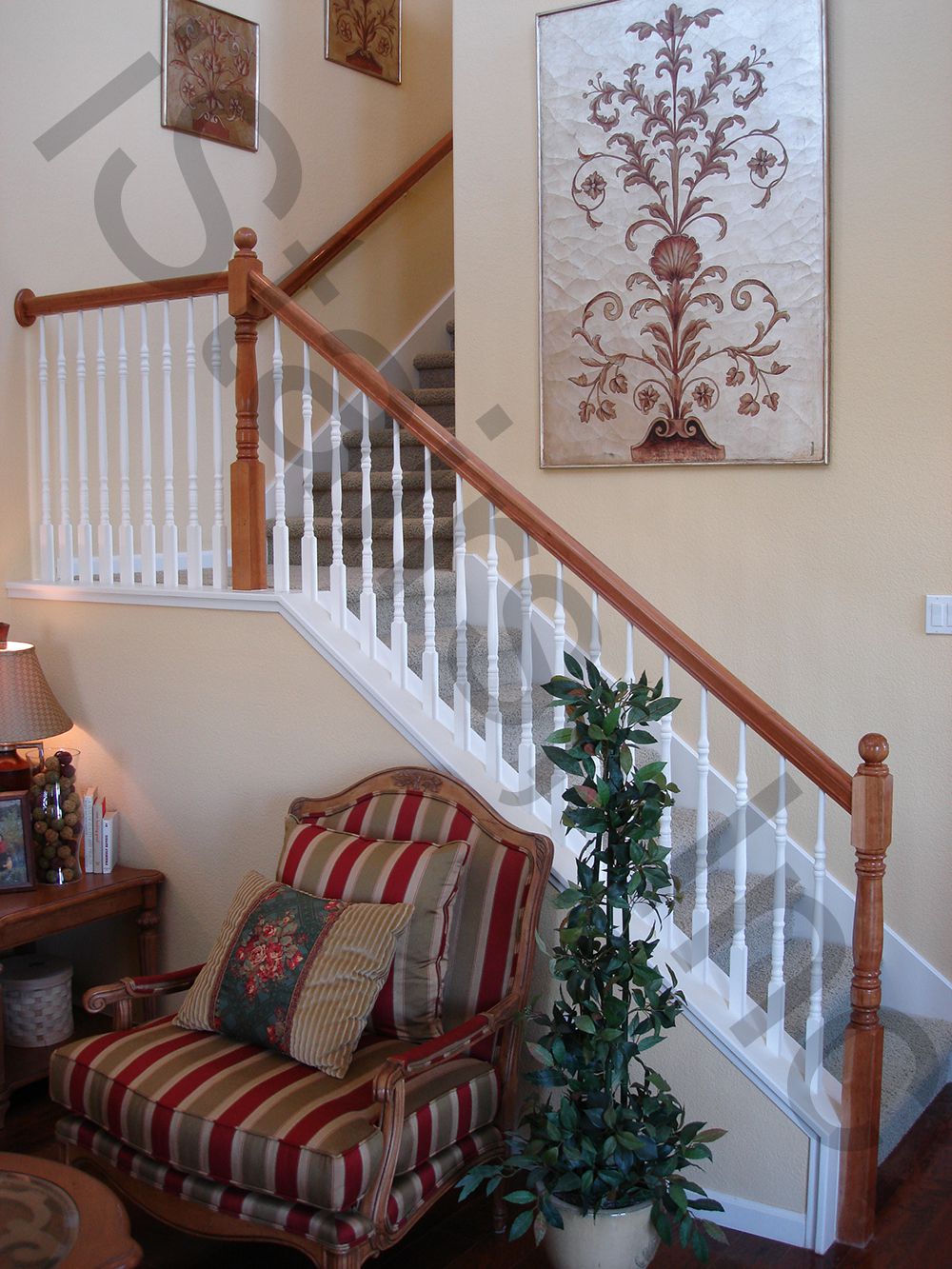 Cherry Railings and Posts - Paint Grade Staircase Paint grade w/cherry rail & posts turned post-to-post