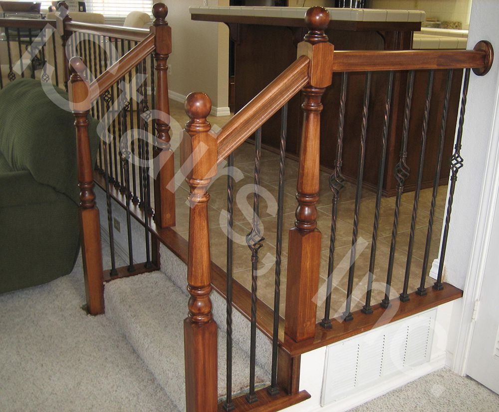 Poplar with Copper Patina Iron Balusters Poplar w/copper patina iron balusters turned post to post